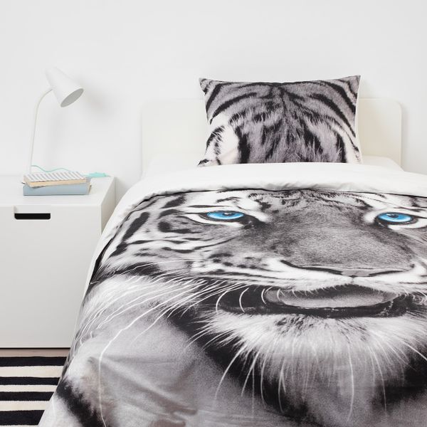 Пододеяльник и 1 наволочка, тигр/серый 150x200/50x70 см IKEA URSKOG УРСКОГ 203.938.55 - фото 3