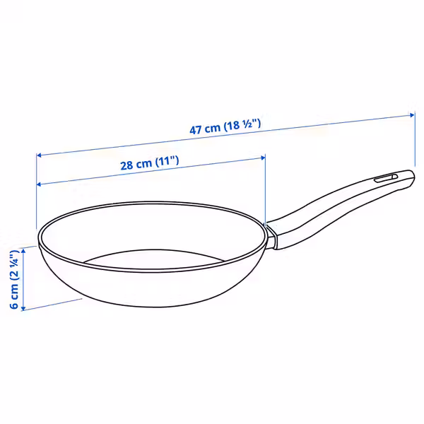 HUSKNUT Сковорода - антипригарное покрытие чёрный 28 см - схема-чертеж с размерами