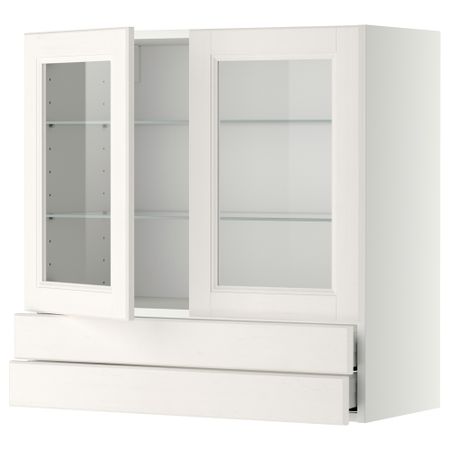 Навесной шкаф, 2 стеклянные дверцы, 2 ящика МЕТОД / МАКСИМЕРА, белый, Лаксарби белый