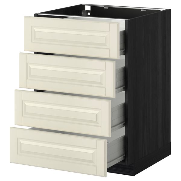 Напольный шкаф 4 фронтальных панели, 4 ящика МЕТОД / ФОРВАРА, черный, Будбин белый с оттенком - схема-чертеж с размерами