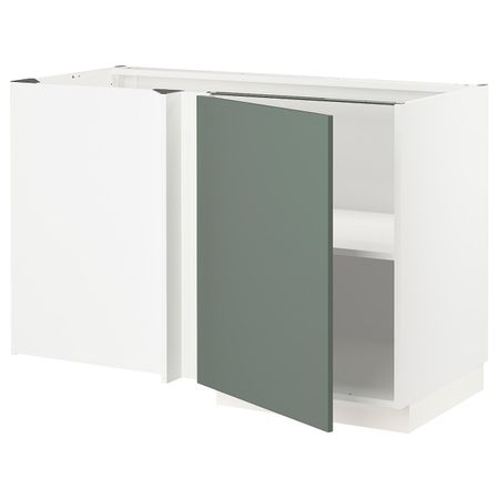 Угловой напольный шкаф с полкой, белый/Бодарп серо-зеленый 128x68 см IKEA METOD МЕТОД 494.455.90