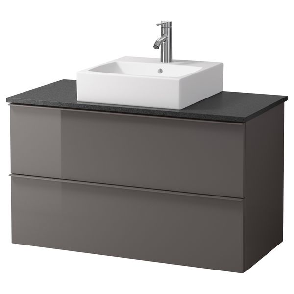 Шк п-раковину/столешн45x45/раковина  , глянцевый серый, черный (102x49x72 см) - схема-чертеж с размерами