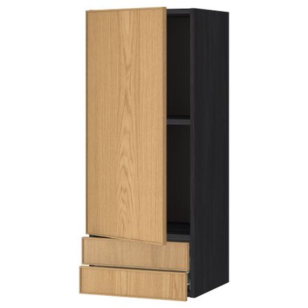 Навесной шкаф с дверцей, 2 ящика МЕТОД / ФОРВАРА, черный, Экестад дуб