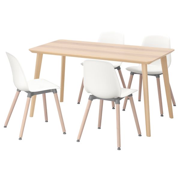 Стол и 4 стула ЛИСАБО / ЛЕЙФ-АРНЕ, ясеневый шпон, белый (140x78 см) - фото 1