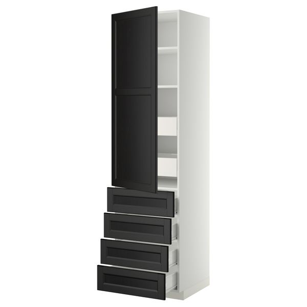 Высокий шкаф с полками/6 ящик, дверцами, 4 фронтальные панели МЕТОД / ФОРВАРА, белый, Лаксарби черно-коричневый черно-коричневый - фото 1