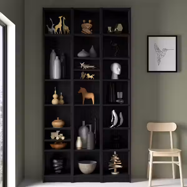 BILLY Стеллаж с дополнительными модулями - чёрный под дуб 120x28x237 см - фото 6