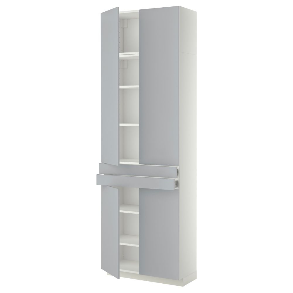 Высокий шкаф + полки, 2 ящика, 4 дверцы МЕТОД / ФОРВАРА, белый, Веддинге серый (80x37x240 см) - фото 1