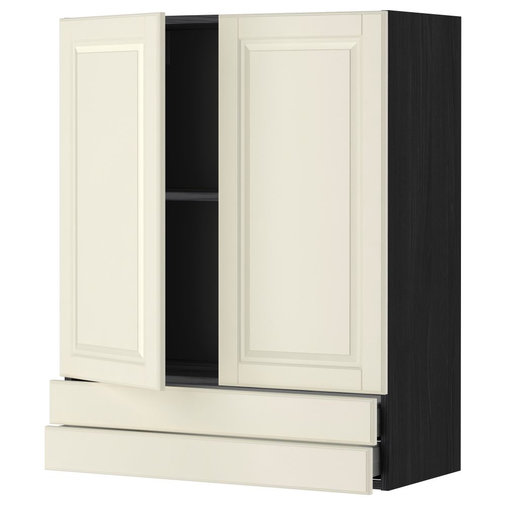 Навесной шкаф, 2 дверцы, 2 ящика МЕТОД / МАКСИМЕРА, черный, Будбин белый с оттенком - фото 1