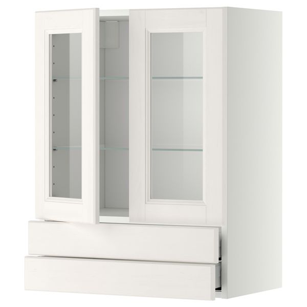 Навесной шкаф, 2 стеклянные дверцы, 2 ящика МЕТОД / МАКСИМЕРА, белый, Лаксарби белый - схема-чертеж с размерами