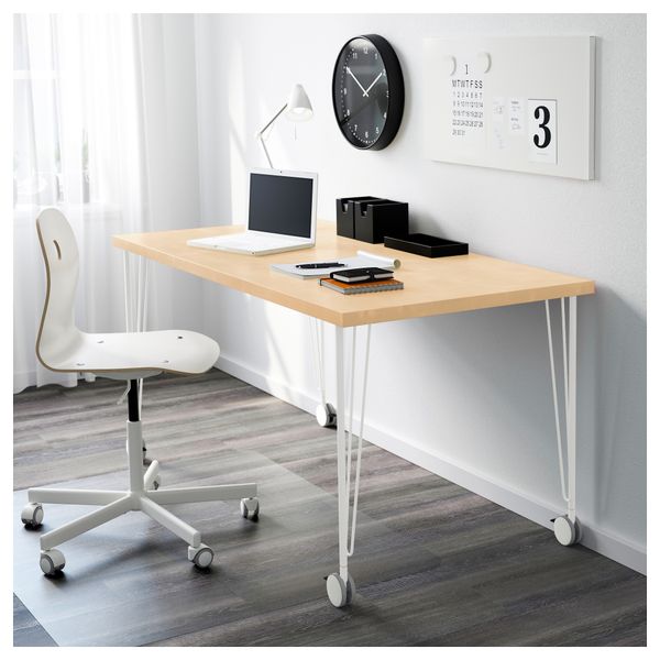 Стол ЛИННМОН / КРИЛЛЕ, под березу, белый (150x75 см) - схема-чертеж с размерами