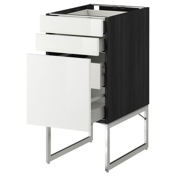 Напольный шкаф 3 фронтальных панели, 2 нижних, 2 средних ящика МЕТОД / МАКСИМЕРА, черный, Рингульт белый - схема-чертеж с размерами