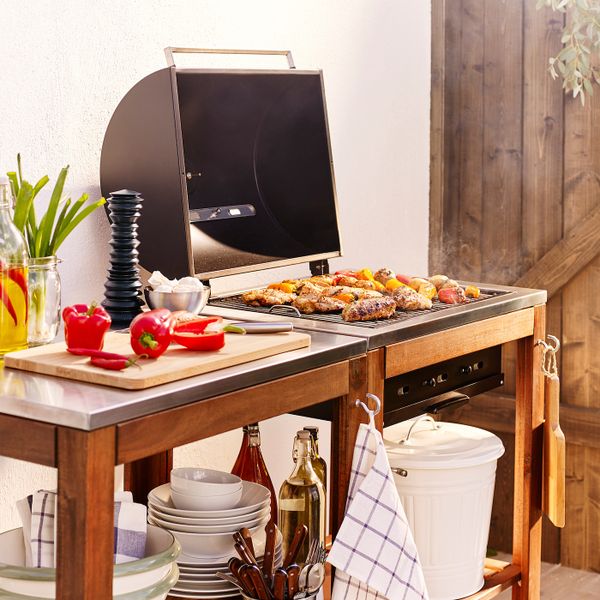 Угольный гриль с тележкой, коричневая морилка, нержавеющая сталь IKEA ЭПЛАРО / КЛАСЕН 492.289.78 - фото 2