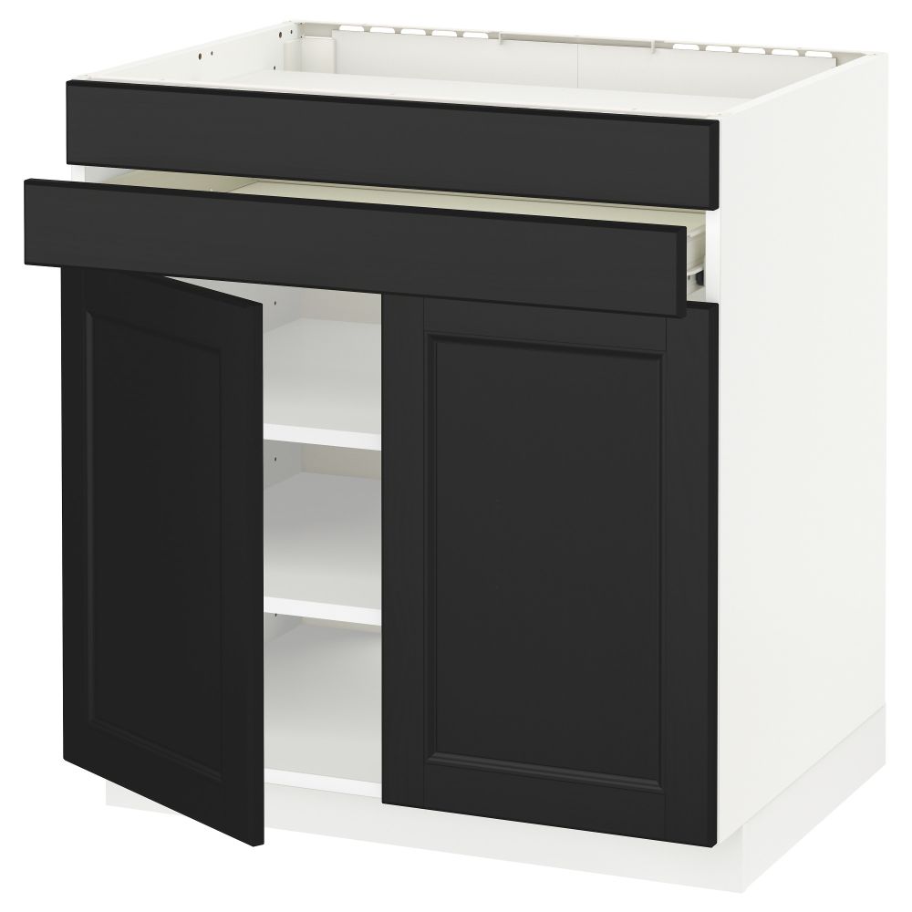 Напольный шкаф для варочной панели, 2 ящика, 2 фасада, 1 ящик МЕТОД / ФОРВАРА, белый, Лаксарби черно-коричневый (80x60 см) - схема-чертеж с размерами