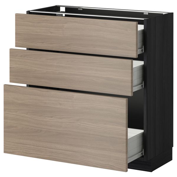 Напольный шкаф с 3 ящиками МЕТОД / ФОРВАРА, черный, Брокхульт светло-серый - схема-чертеж с размерами