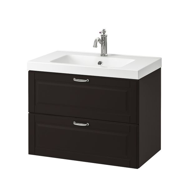 Шкаф для раковины с 2 ящ, Кашён темно-серый, ХАМНШЕР смеситель 83x49x64 см IKEA ГОДМОРГОН / ОДЕНСВИК 393.238.05 - фото 1