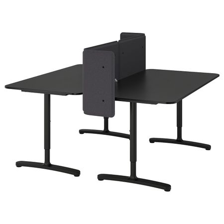 Стол с экраном, ясеневый шпон, черная морилка, черный 160x160 55 см IKEA БЕКАНТ 892.879.18