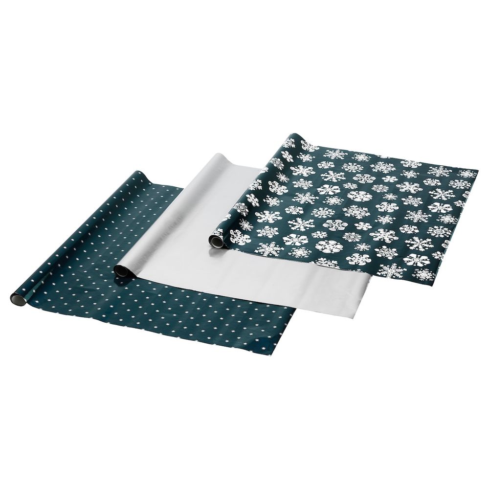 Рулон оберточной бумаги, орнамент «снежинки»/орнамент «звезды» синий/серебристый 3x0.7 м/2.10 м²x3 шт IKEA VINTER 2020 ВИНТЕР - фото 1