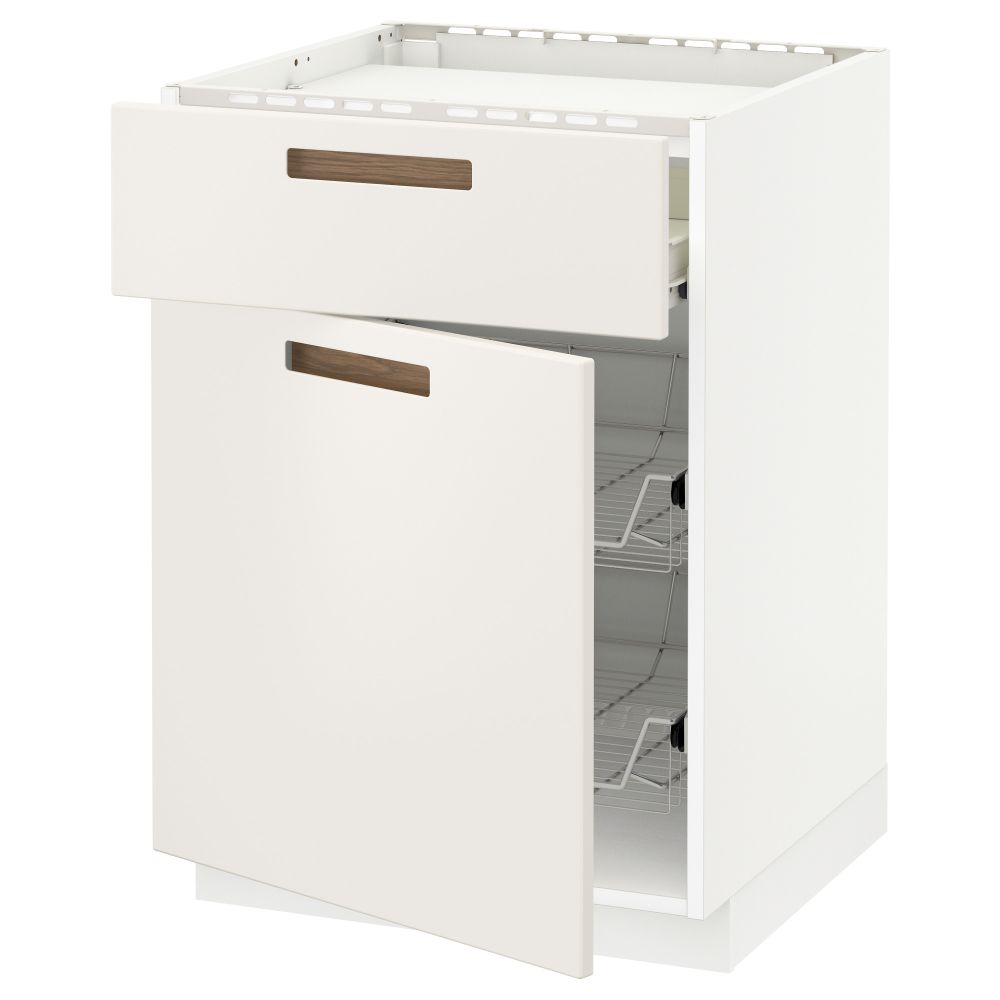 Напольный шкаф для варочной панели, ящик, 2 проволочных корзины МЕТОД / ФОРВАРА, белый, Мэрста белый (60x60 см) - схема-чертеж с размерами