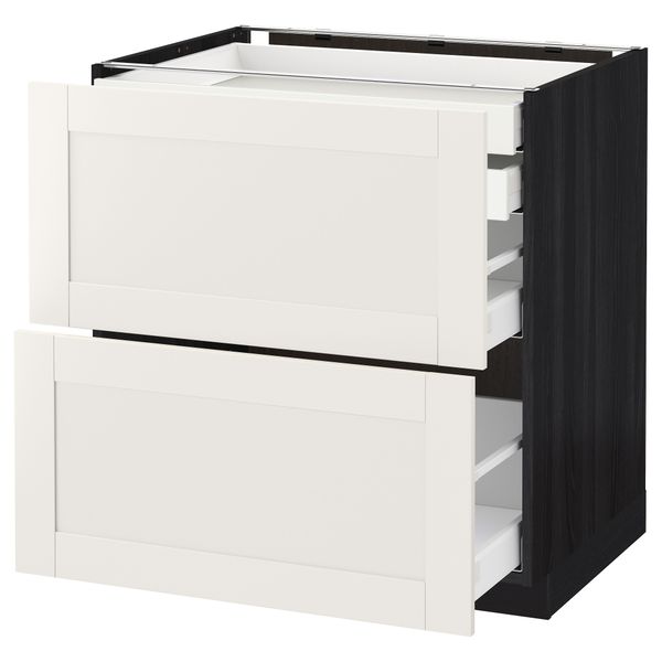 Напольный шкаф 2 фронтальные панели, 2 нижних, 1 средний, 1 высокий ящик МЕТОД / МАКСИМЕРА, черный, Сэведаль белый - схема-чертеж с размерами