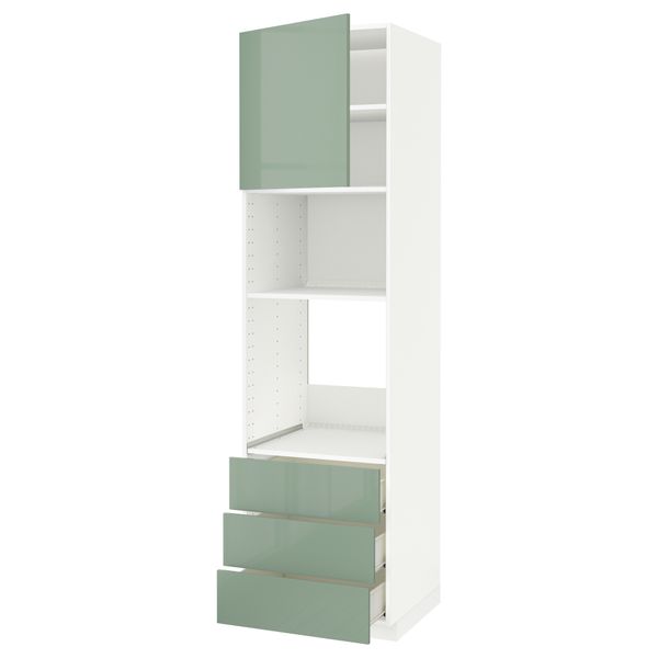 Высокий шкаф для духовки/СВЧ дверца, 3 ящика МЕТОД / ФОРВАРА, белый, Калларп светло-зеленый (60x60x220 см) - фото 1