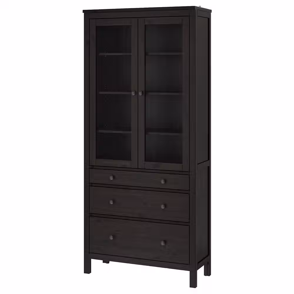 HEMNES Шкаф-витрина с 3 ящиками - черно-коричневый 90x197 см - фото 1