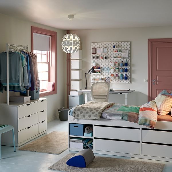 Каркас кровать, отделение для хранения + реечное дн, белый 90x200 см IKEA SLÄKT СЛЭКТ 592.919.69 - схема-чертеж с размерами