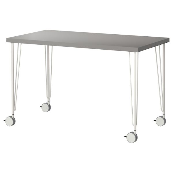 Стол ЛИННМОН / КРИЛЛЕ, серый, белый (120x60 см) - фото 1