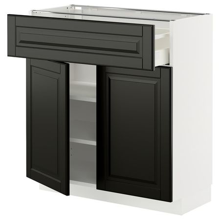 METOD / MAXIMERA Напольный шкаф с ящиком/2дверцами - белый/Bodbyn чёрный 80x37 см