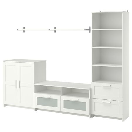Шкаф для ТВ, комбинация, белый 258x41x190 см IKEA BRIMNES БРИМНЭС / BERGSHULT БЕРГСХУЛЬТ 493.986.97