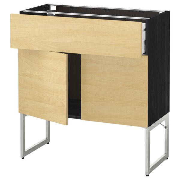 Напольный шкаф, полки, ящик, 2 двери МЕТОД / МАКСИМЕРА, черный, Тингсрид береза - схема-чертеж с размерами