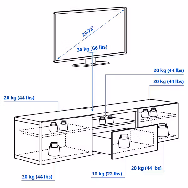 BESTÅ Тумба под ТВ - схема-чертеж с размерами