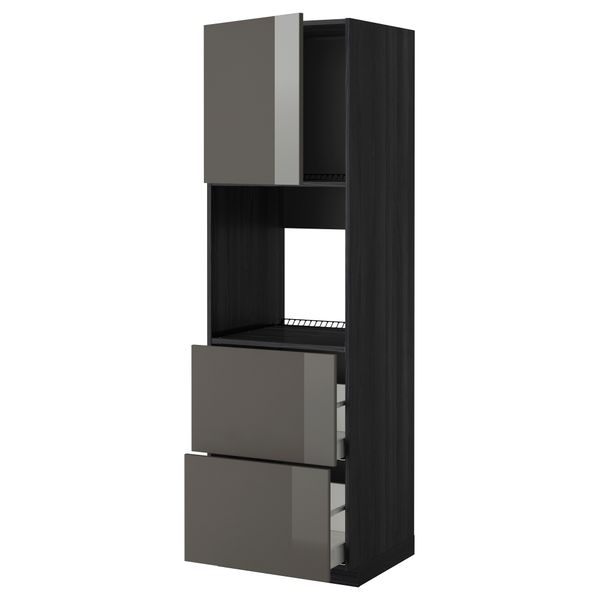 Высокий шкаф для духовки + дверца, 2 форнтальных, 2 высоких ящик МЕТОД / МАКСИМЕРА, черный, Рингульт серый - фото 1