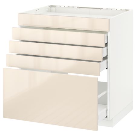 Напольный шкаф для варочной панели, 5 фасадов, 4 ящиков МЕТОД / МАКСИМЕРА, белый, Рингульт кремовый