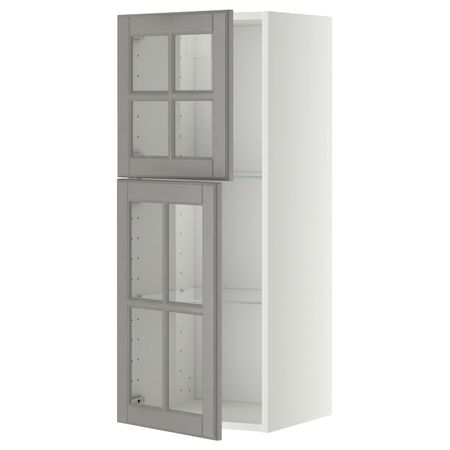 Навесной шкаф/полки/2стеклян двери, белый/Будбин серый 40x100 см IKEA METOD МЕТОД 993.936.40