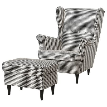 Кресло с табуретом для ног, Виббербу черный-бежевый IKEA STRANDMON СТРАНДМОН 494.878.82
