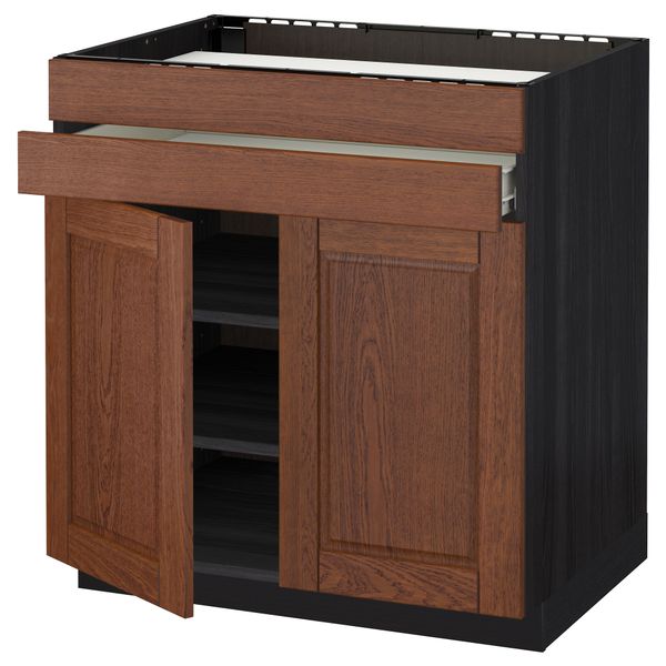 Напольный шкаф для варочной панели, 2 ящика, 2 фасада, 1 ящик МЕТОД / ФОРВАРА, черный, Филипстад коричневый (80x60 см) - схема-чертеж с размерами