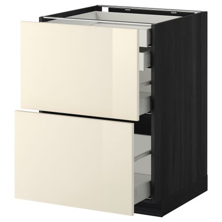 Напольный шкаф 2 фронтальные панели, 2 нижних, 1 средний, 1 высокий ящик МЕТОД / МАКСИМЕРА, черный, Рингульт кремовый