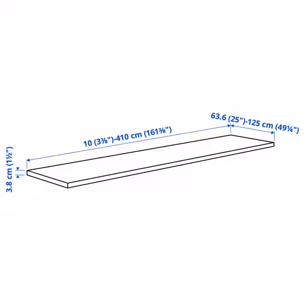 KARLBY Столешница под заказ - грецкий орех/шпон 63.6-125x3.8 см - схема-чертеж с размерами