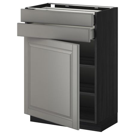 Напольный шкаф с дверцей, 2 ящиками МЕТОД / МАКСИМЕРА, черный, Будбин серый