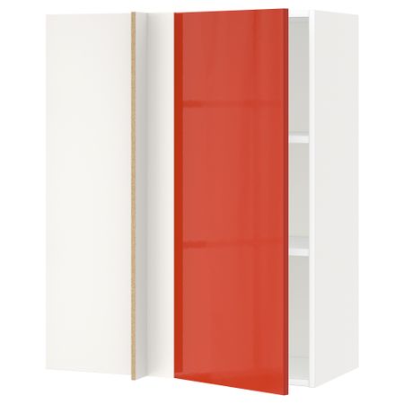Угловой навесной шкаф с полками МЕТОД, белый, Ерста оранжевый