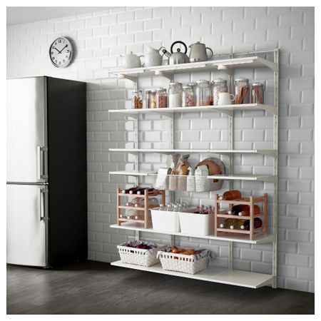 Настенная шина, полка, корзина АЛЬГОТ, белый (154x41x199 см)