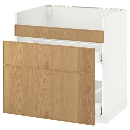 Напольный шкаф для мойки ХАВСЕН/3фасада/2ящ, белый/Экестад дуб 80x60 см IKEA METOD МЕТОД 792.805.35