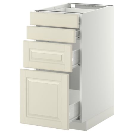 Напольный шкаф 4 фронтальных панели, 4 ящика МЕТОД / ФОРВАРА, белый, Будбин белый с оттенком
