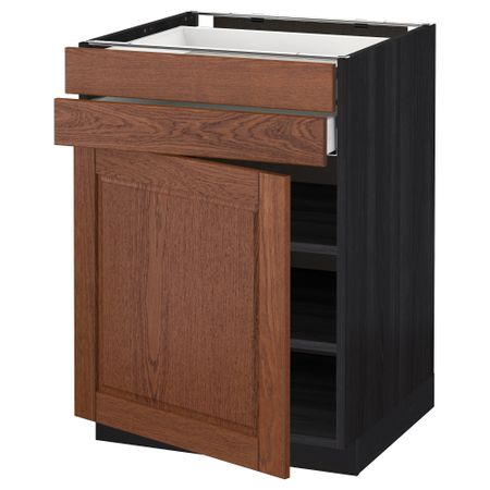 Напольный шкаф с дверцей, 2 ящиками МЕТОД / МАКСИМЕРА, черный, Филипстад коричневый