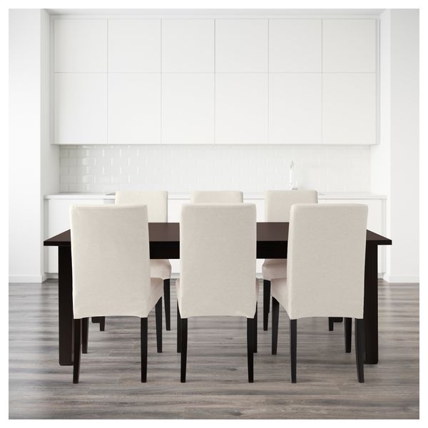 Стол и 6 стульев СТУРНЭС / ХЕНРИКСДАЛЬ, коричнево-чёрный, Линнерид неокрашенный (201 см) - фото 2