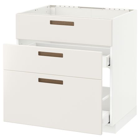 Напольный шкаф под мойку + 3 фронтальных панели, 2 ящика МЕТОД / МАКСИМЕРА, белый, Мэрста белый