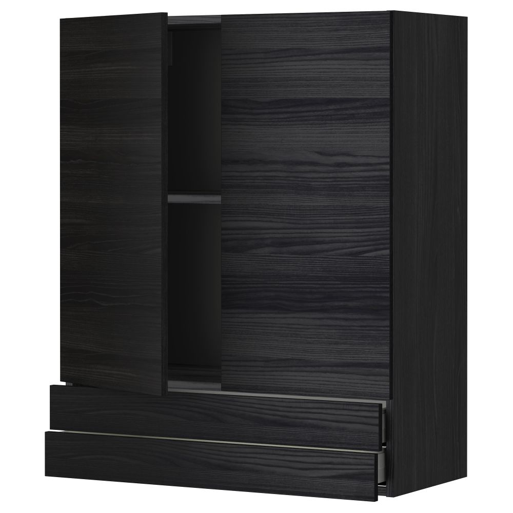 Навесной шкаф, 2 дверцы, 2 ящика МЕТОД / МАКСИМЕРА, черный, Тингсрид черный - фото 1