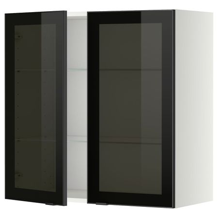 Навесной шкаф/полки/2стеклян двери, белый/Ютис дымчатое стекло 80x80 см IKEA METOD МЕТОД 294.459.25