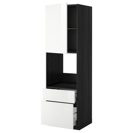 Высокий шкаф для духовки + дверь, 2 ящика МЕТОД / МАКСИМЕРА, черный, Рингульт белый