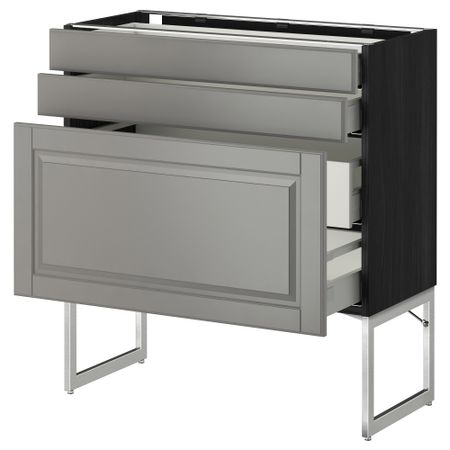 Напольный шкаф 3 фронтальных панели, 2 нижних, 2 средних ящика МЕТОД / МАКСИМЕРА, черный, Будбин серый
